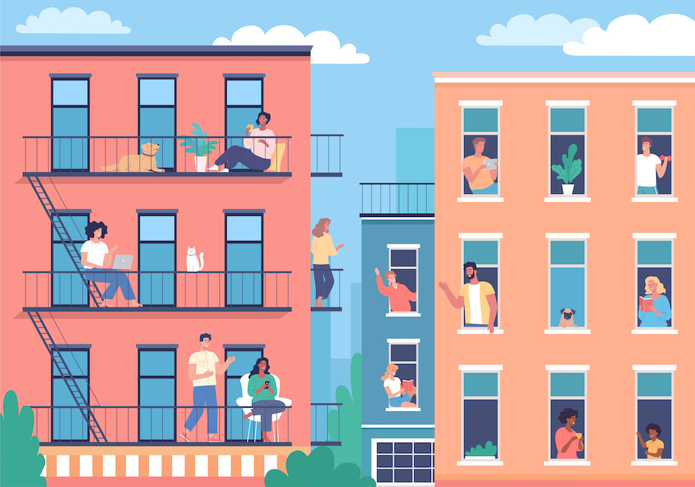 Illustration of people in a multifamily community.